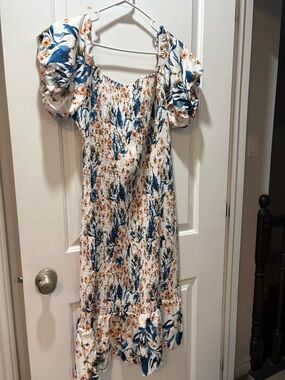 NEW PrettyGarden Smocked Puff-Sleeve Floral Dress XXL